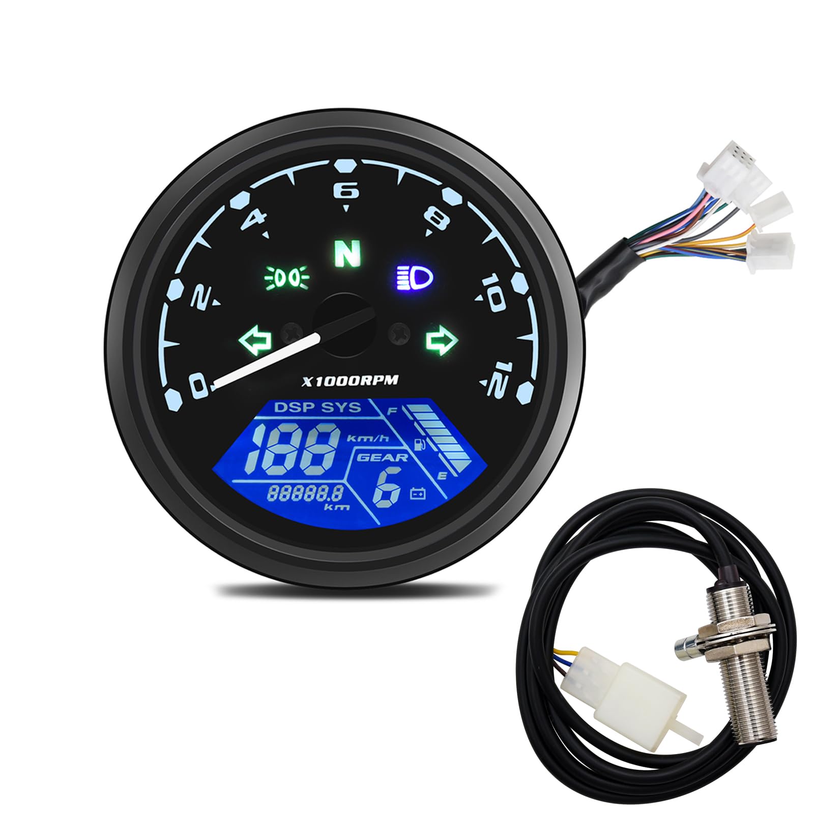 Contachilometri Moto Universale Geloo Digitale - Tachimetro 12000 RPM, 199 KMH/MPH, Per 1-2-4 Cilindri - Foto 4