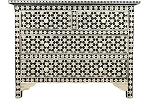 Elegant Bone Inlay Star Design 4-Drawer Chest, Exquisite Living Room Furniture
