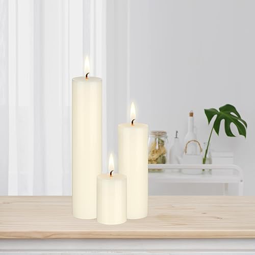 Miniatura 4 de Mega Candles 3 piezas Velas de Pilar de Marfil Sólido Sin Perfume, Vertidas a Mano Vela de Cera Premium 2 Pulgadas x 3 Pulgadas, Decoración del