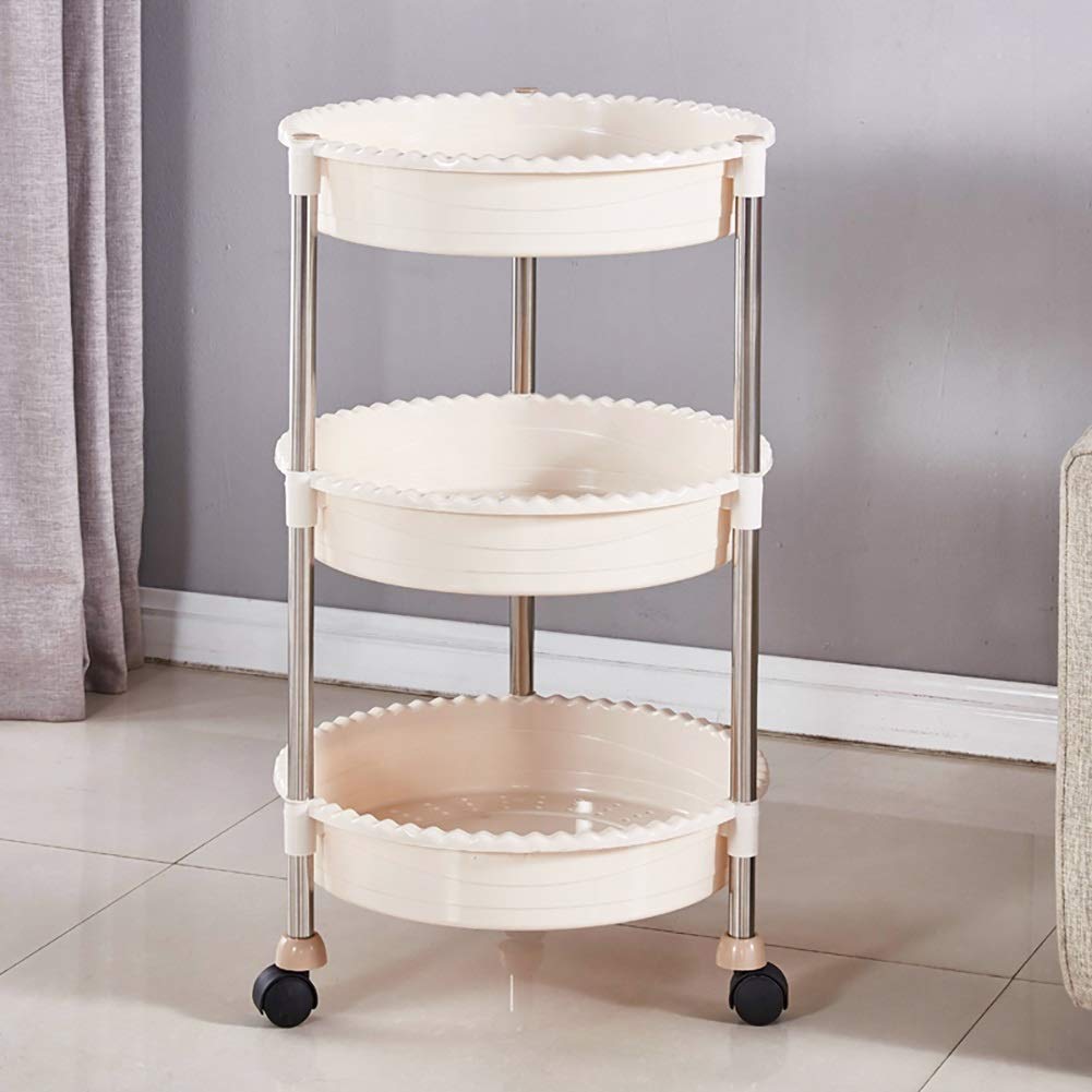 DFEDHF Movable Hand Trucks Storage,Kitchen Movable Trolleys,3 Tier Mobile Beauty Cart,Hair Styling Tray,Dual-Use Spa Rolling Trolley(73x43cm-Creamywhite)