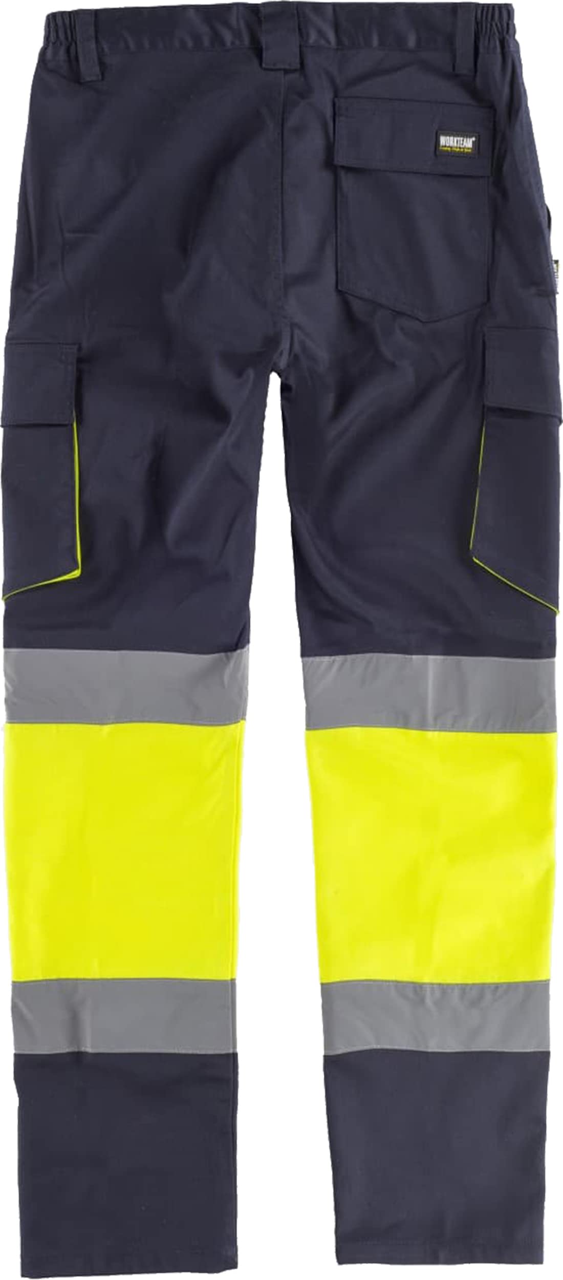 WORKTEAM Pantalón de Trabajo Slim Fit de Alta Visibilidad con Cintas Reflectantes, Multibolsillos y Tejido Elástico. EN ISO 20471. Clase 1. Unisex