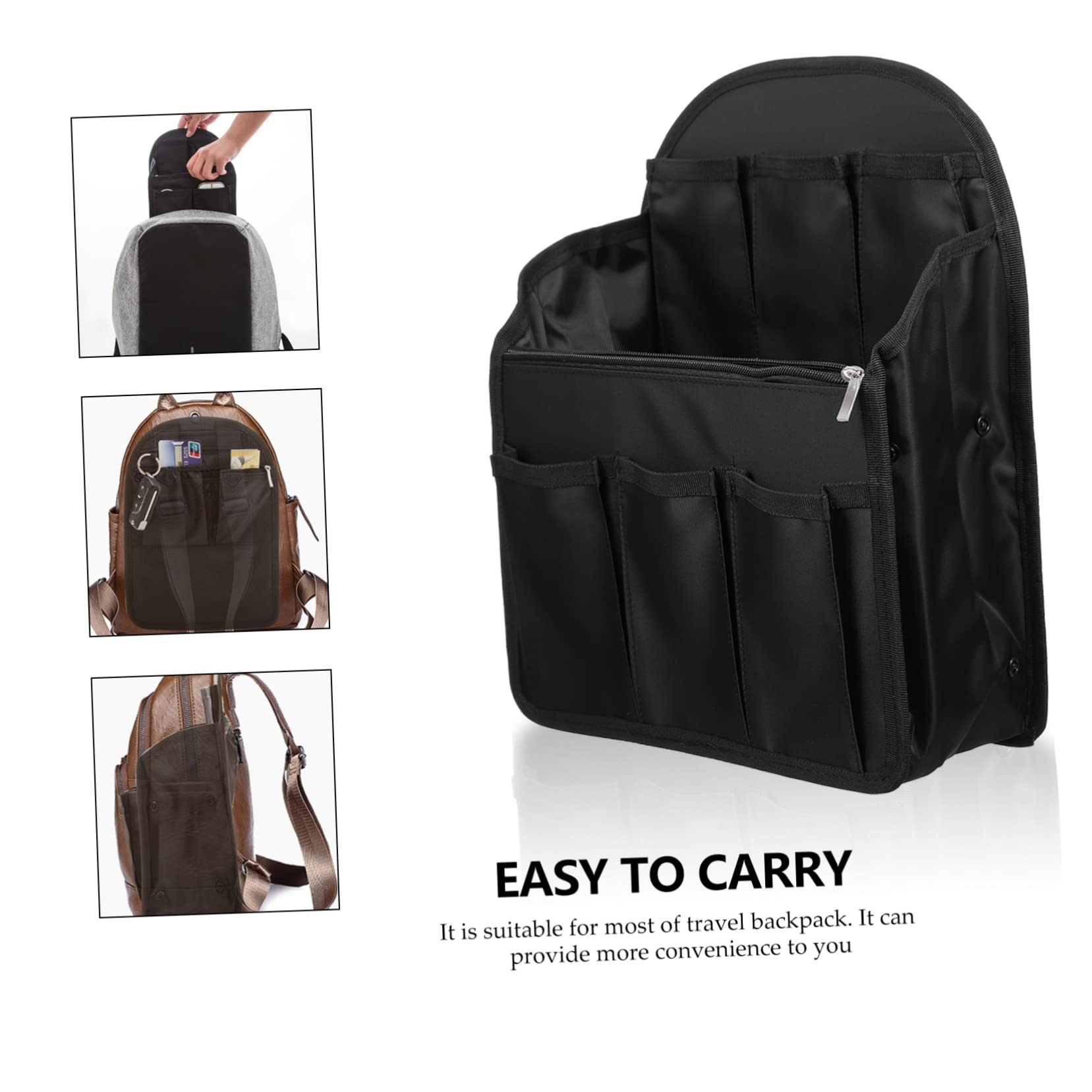 Organizador Interior para Mochila Negro de Nailon Plegable | 1 Pieza, Multibolsillos y Múltiples Compartimentos, Ligero para Viaje, Inserto Interior para Mochila
