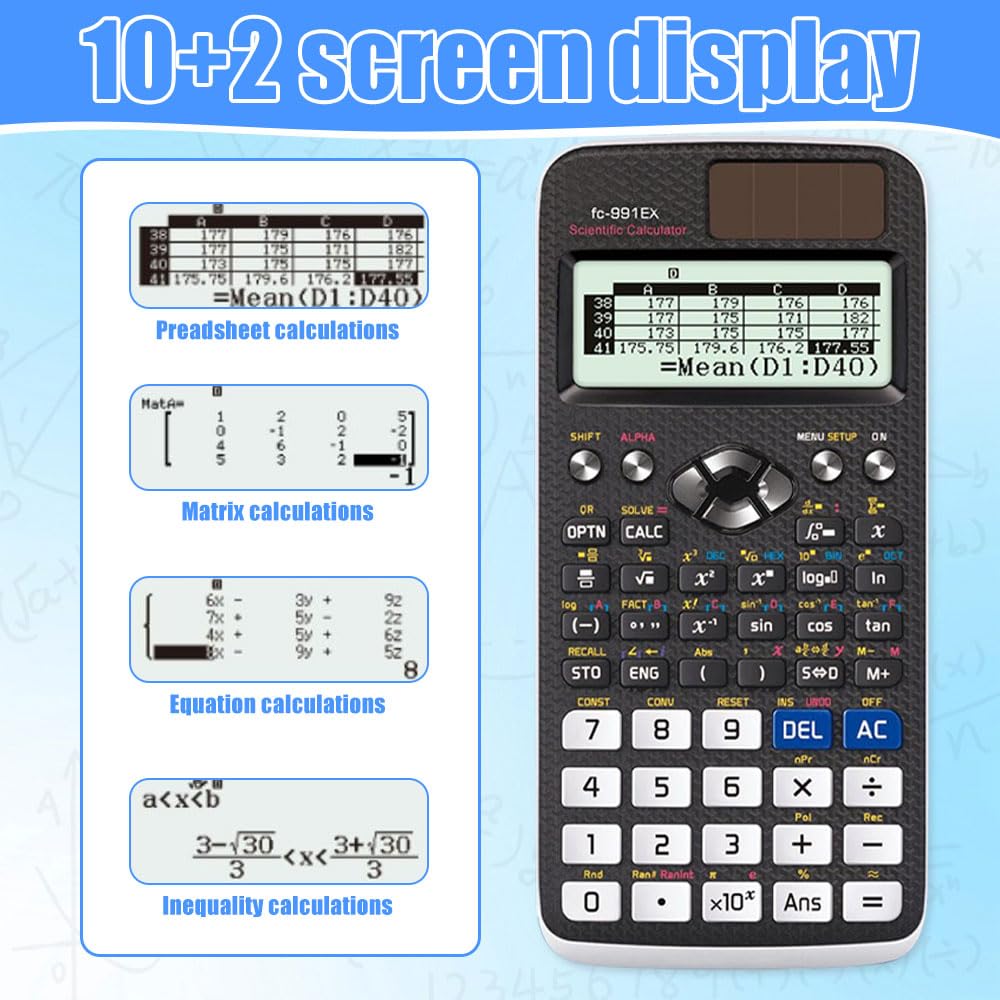 Wissenschaftlicher Taschenrechner, 552 Funktion 10+2 Stellen Geschriebenes Display, mit Schutztasche, Multifunktionsrechner Schulrechner für Schulbedarf, Schüler, Lehrer, Büro, Zuhause