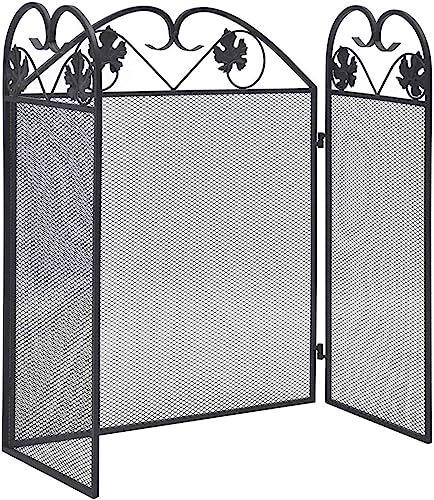 Pantalla para chimenea plegable negro con rejilla de protección 3