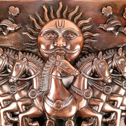 Image of Apka Mart The Online Shop Sun With 7 Running Horse Wall Hanging - For Vastu, Feng Shui, Home, Office, Living Room Wall Decor & Gifts (Metal - Alloy, Color - Copper Shade, Size - 15 Inch)