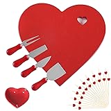 7 Pcs Charcuterie Board and Serving Set, Valentine's Day Heart Shape Bamboo Cheese Platter With Ceramic Dish Cheese Utensils 20 Food Toothpicks, Gift for Birthdays Anniversaries Weddings Red