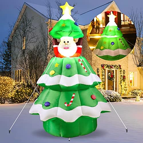 TOOLACC 6Ft Inflatable Christmas Tree with POP-UP Santa Outside Led Lighted Christmas Tree Fun Christmas Blow Up Yard Decorations for Outdoor Indoor
