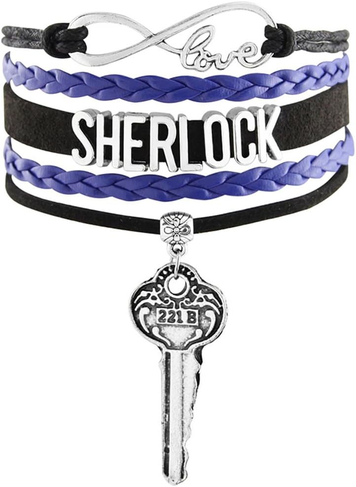 Sherlock Holmes Infinity Love Bracelet W/ 221B Apartment Key Charm