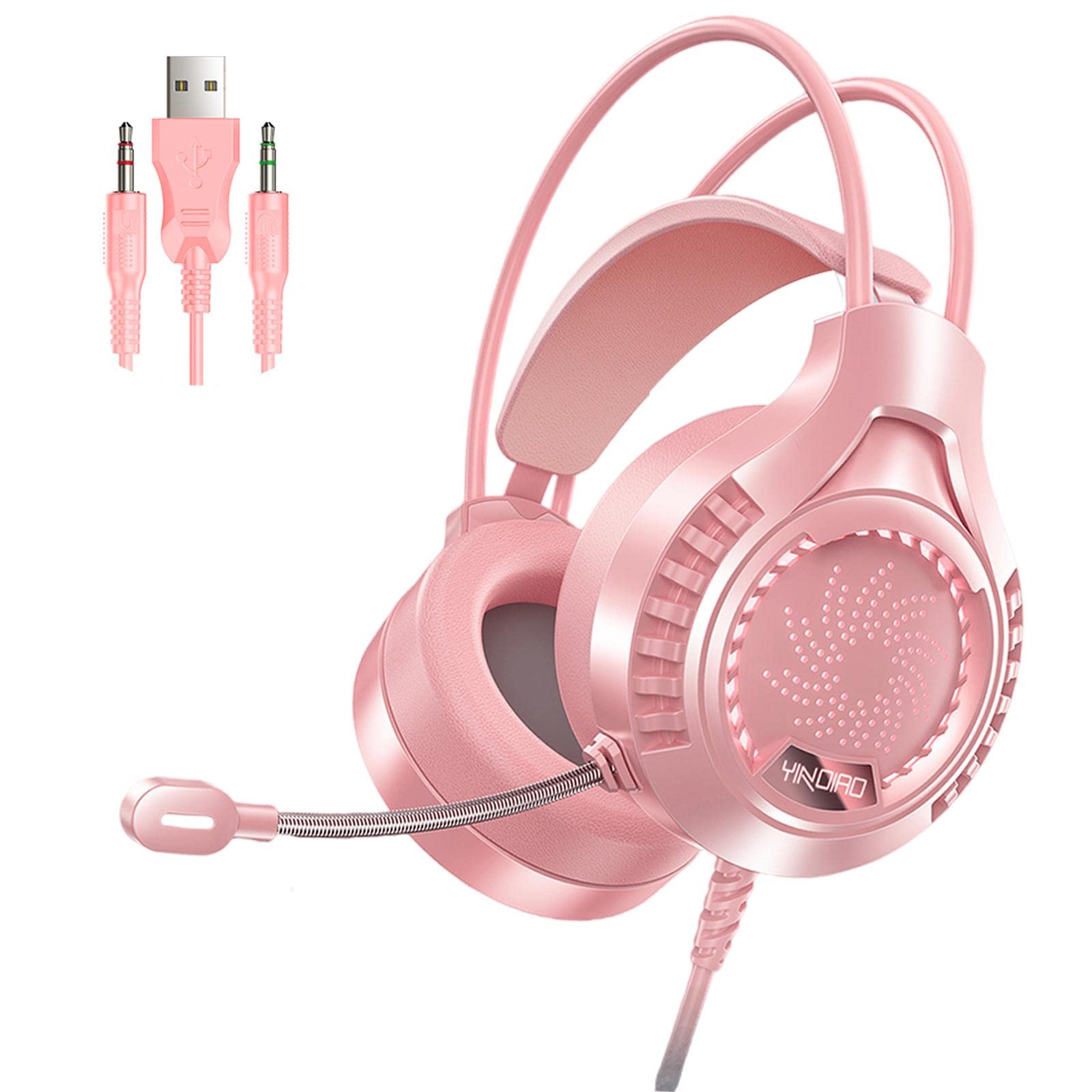 FASHIONMYDAY® Gaming Headset Soft Earmuffs Noise Canceling with Light for Phone Office Dual 3.5mm USB Pink | Computers/Tablets & Networking | Laptop & Desktop Accessories | Headsets-picture-15