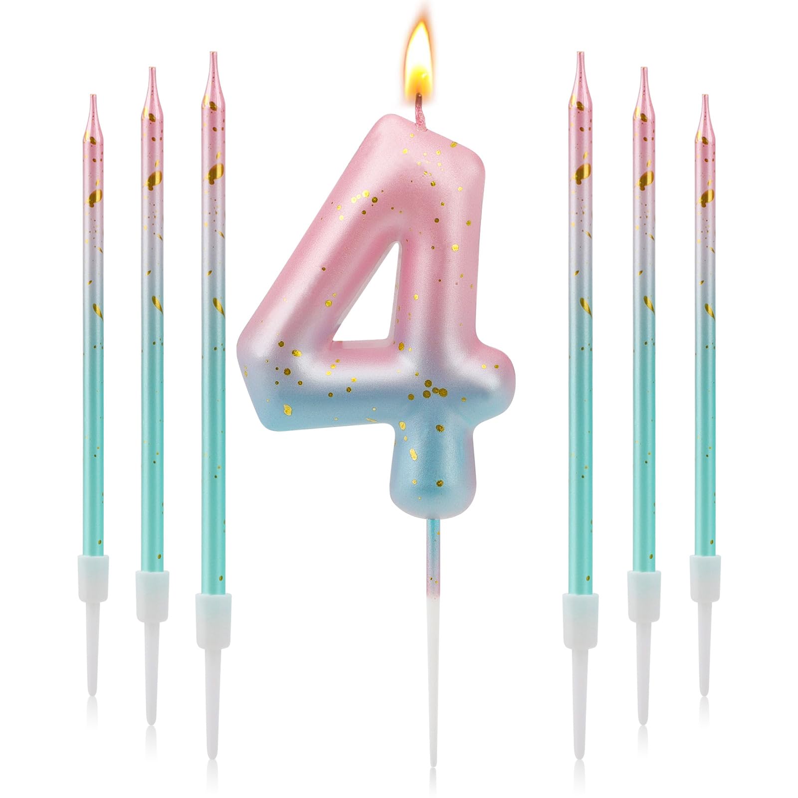 TAIXING Geburtstagskerzen Zahlen 4, 3D Farbverlaufs Kerzen Geburtstag, Geburtstagskerzen Kinder Rosa Blauer Farbverlauf, Zahlenkerze für Kinder Jungen Mädchen Geburtstags Jubiläum, Kerze 4