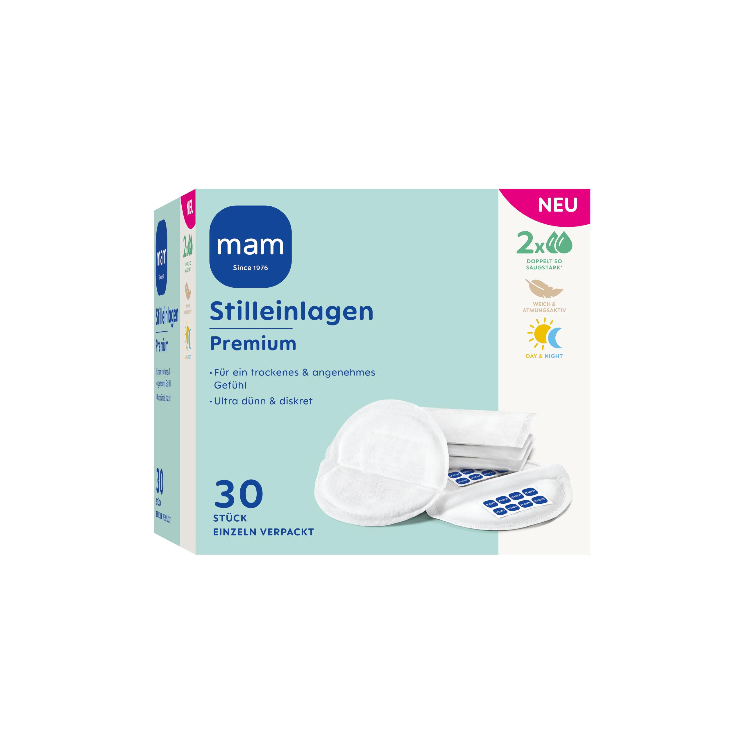 MAM Lot de 30 coussinets d'allaitement de qualité supérieure - Coussinets d'allaitement extra absorbants et ultra fins - Maintien optimal - Convient à toutes les tailles de poitrine