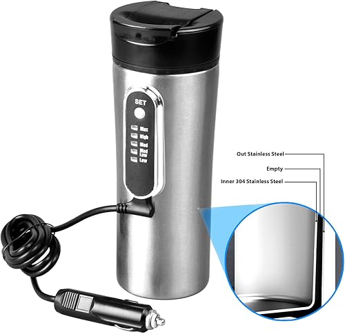 Miniatura 3 de TN TONNY Taza de acero inoxidable para automóvil, taza de viaje calentada de 12 V con 5 ajustes de temperatura, capacidad de 13.5 fl oz