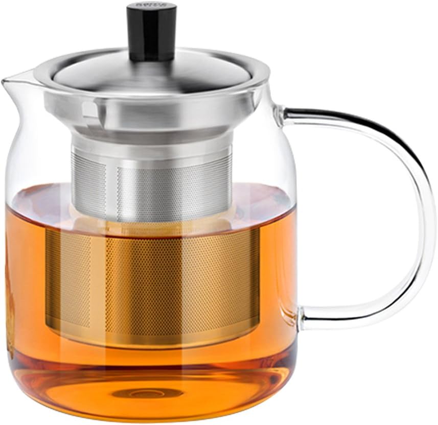 Xiazhi Glass Teapot with Infuser,Borosilicate Glass Tea Pot with Strainer, Perfect for Loose Leaf Tea and Coffee,650ml