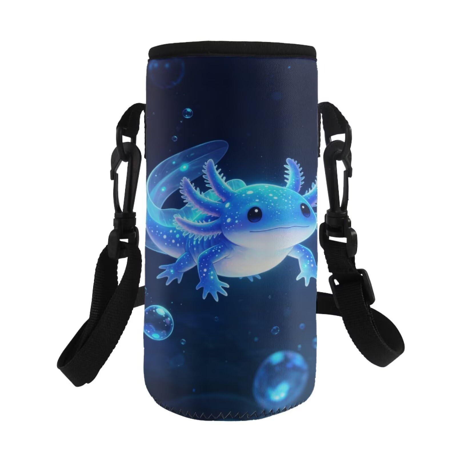 COEQINE Blue Axolotl Water Bottle Carrier with Strap for Kids Girls Neoprene Insulated 500ml Water Bottle Carrier Bag for Toddler Kindergarten Elementary Camping Steel/Glass/Plastic Bottles — image 1
