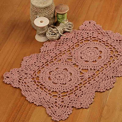Factory Direct Craft Set of 4 Individual Rose Rectangle Cotton Hand Crocheted Lace Doilies | 12" L x 8" W