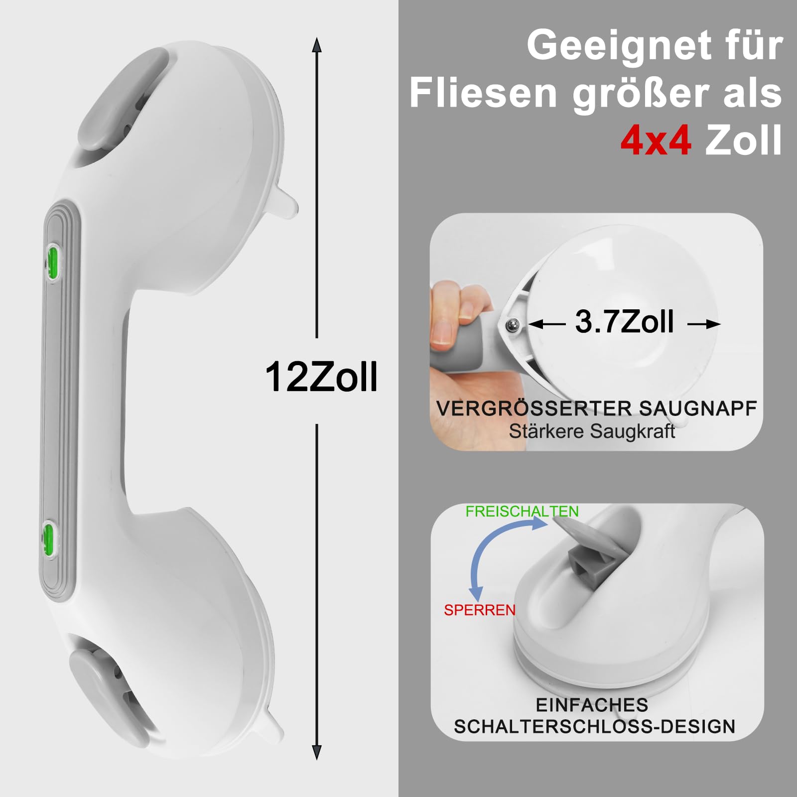 Newthinking Haltegriff mit Saugnapf, Dusche Saugnapf Haltegriff mit Saugwarnung 30cm, Haltegriff Dusche Ohne Bohren Haltegriff Badewanne Badezimmer Gehhilfe für Senioren Bad, 2 Stücke