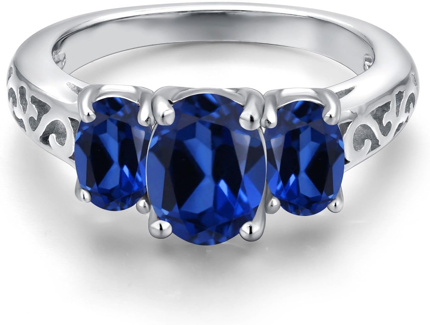 Gem Stone King 3-Stone Gemstone Birthstone Filigree Ring for Women | 925 Sterling Silver | Oval 8X6MM and 6X4MM | Wedding Engagement Anniversary Promise Ring