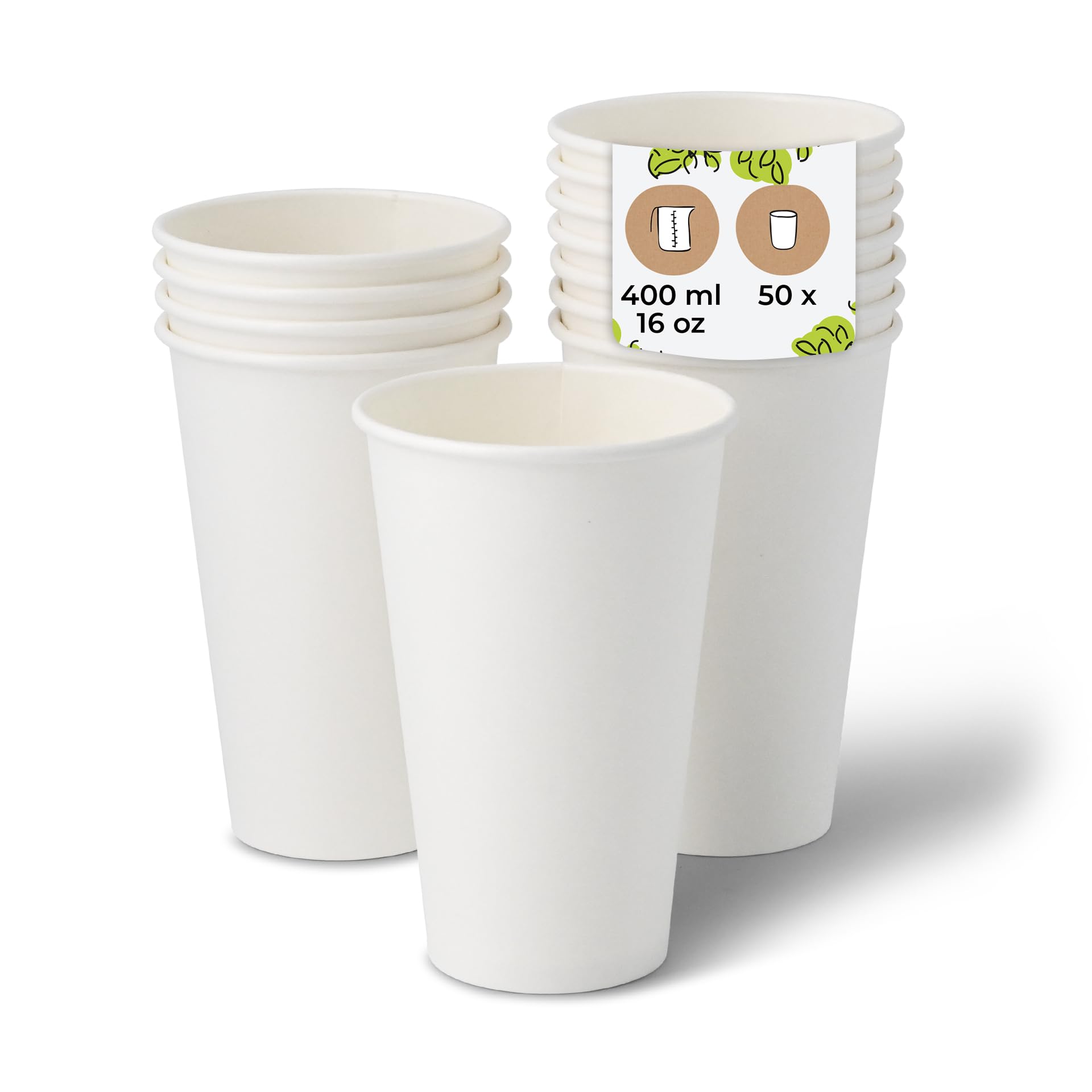 Amazon.com: BIOZOYG 50 x Disposable Cups 400 ml / 16 oz, Diameter 90 mm,  White  Plastic Free Cardboard Cups Made of Sustainable Materials  Coffee  Cups : Health & Household