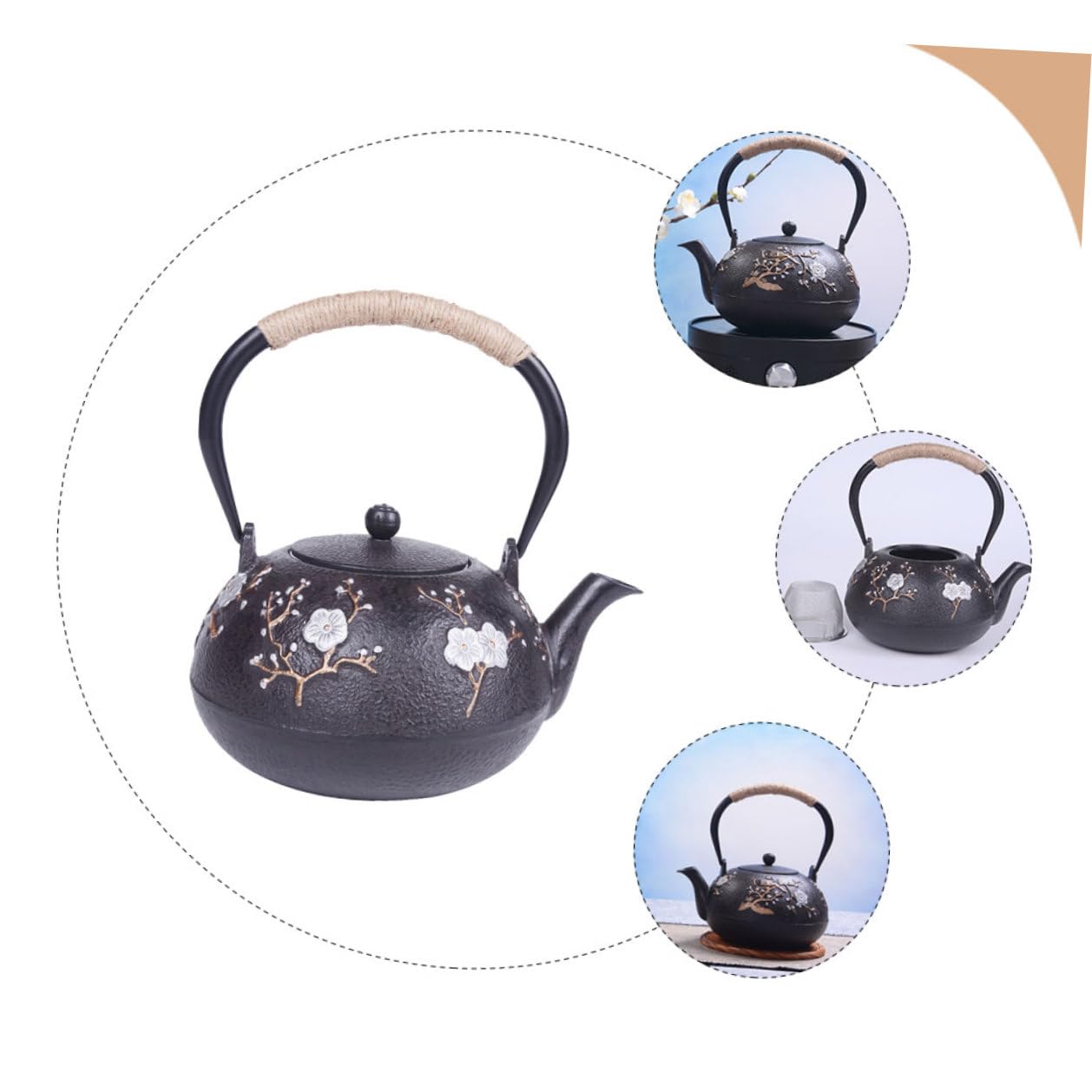 Cabilock Tetera de Hierro Fundido Japonesa Infusor, Buena Aislamiento Térmico y Diseño para Uso Hogar, Material Hierro Resistente y Práctica para Té