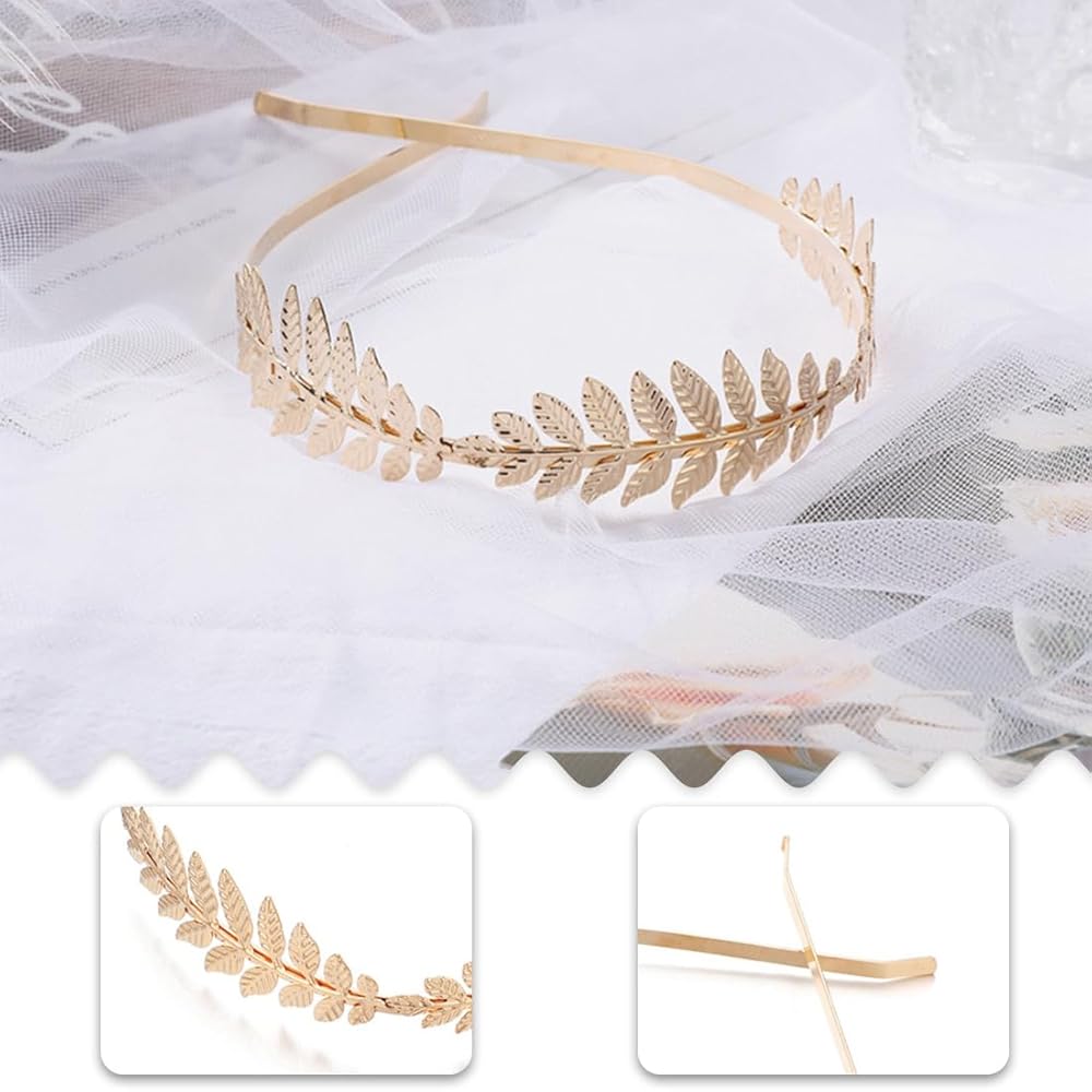 Corona Di Foglie Oro XCOZU - Tiara Dea Greca Per Spose, Feste Boho E Costumi - Foto 11