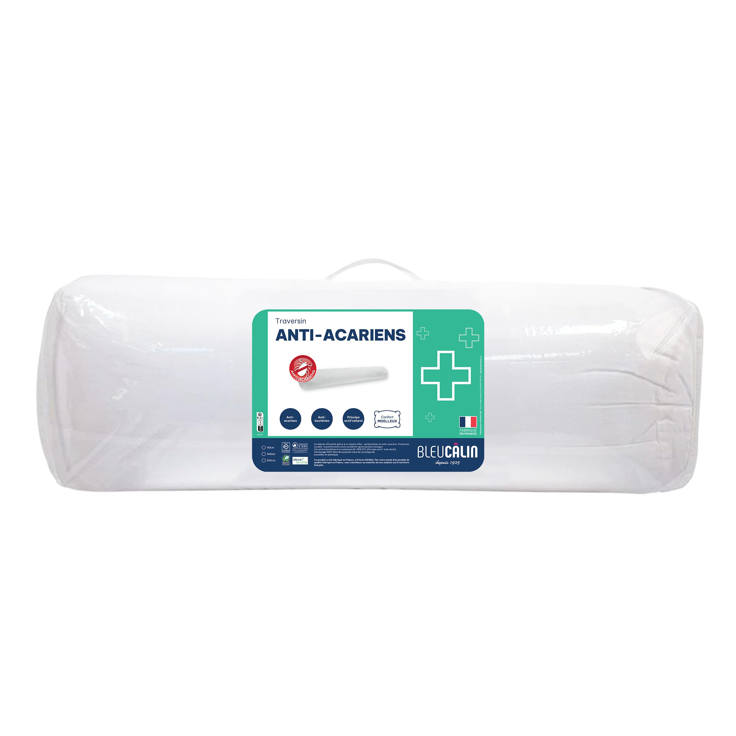 Bleu Câlin Soft Bolster - Anti-Dust Mite, Anti-Bacterial, Double Bed, Microfibre Cover, 160 cm