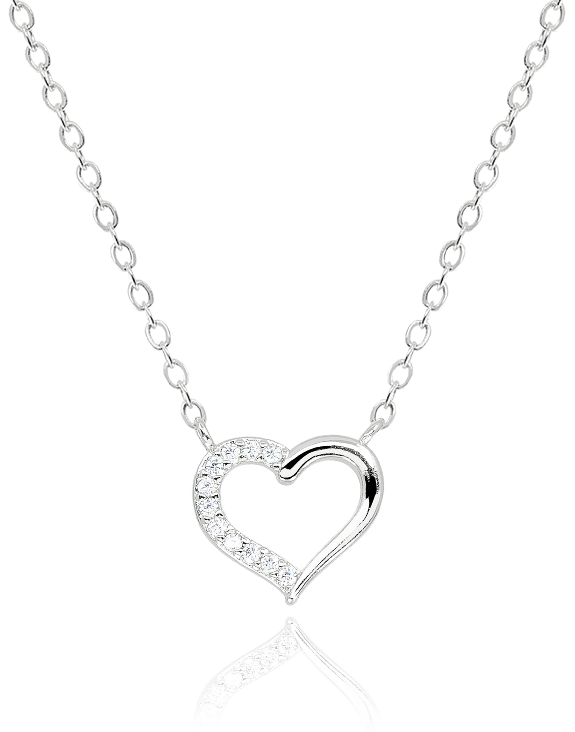 Dainty Open Heart Necklace for Women • 14K Gold Plated Cubic Zirconia Heart Pendant Choker Necklaces • Non Tarnish Cute Love Jewelry Gifts for Girls [