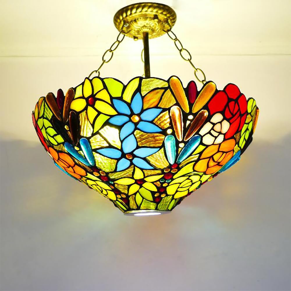 LYMSXAZOU European Color Glass Vintage Pendant Lights LED Creative Art Hotel Villa Restaurant Living Room Bedroom Corridor Chandelier (A D40CM)