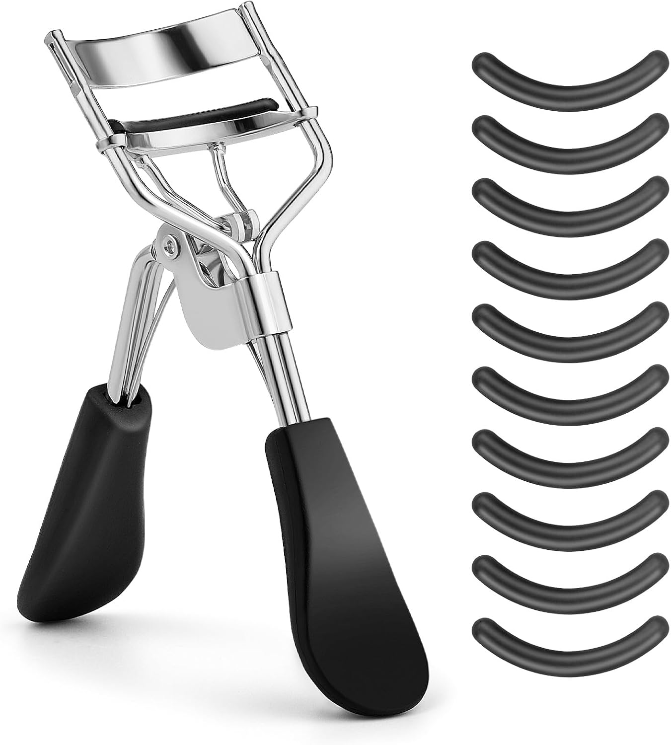 Sibba Stainless Steel Eyelash Curler with 10 Replacement Pads, Silicone Pads, Women Metal Eyelash Curler, Eye Makeup Tool, Universal Eyelash Curler, Eyelash Separator for All Eye Shapes, Curved