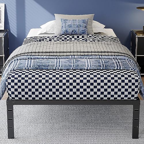 14 Inch Twin Metal Bed Frame Foundation No Box Spring Needed Heavy Duty Tall Platform with Large Storage Easy Assembly Mattress Noise Free, Black