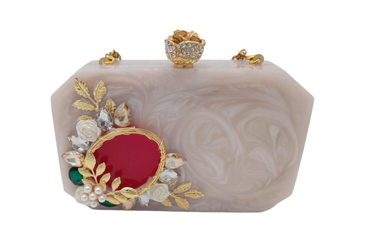Resin Clutch Bag Stone Hand Bag Acrylic Clutches for Women Shoulder Celebrities Party Clutch Evening Clutch Marble Purse Floral primiume Quality-image-23