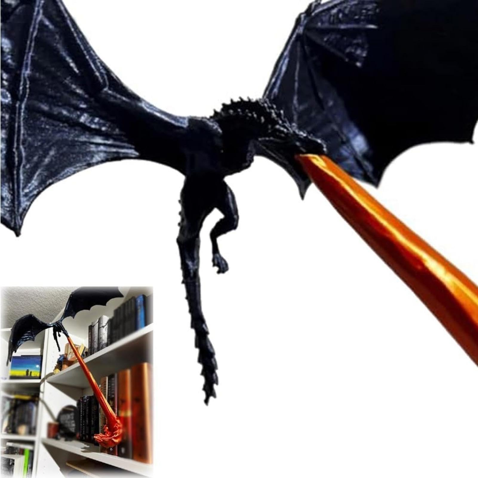 Rincón del Libro de La Llama del Dragón | Sujetalibros de Dragón Impresos en 3D | Extremos de Libro de Dragón Gótico | Rincón de Libros con Estatua de Dragón de Halloween para Decoración