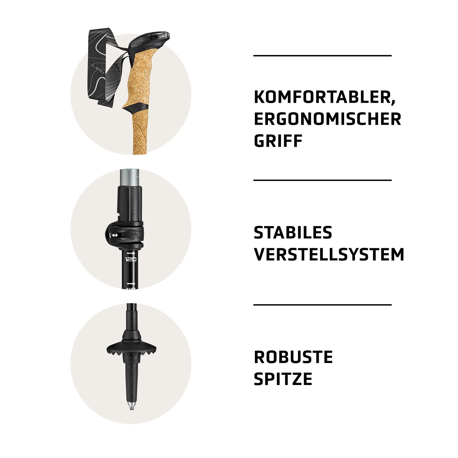 LEKI Makalu Lite Wanderstöcke Damen & Herren | leichte, verstellbare Trekkingstöcke aus Aluminium (90-135cm) mit Trekkingteller