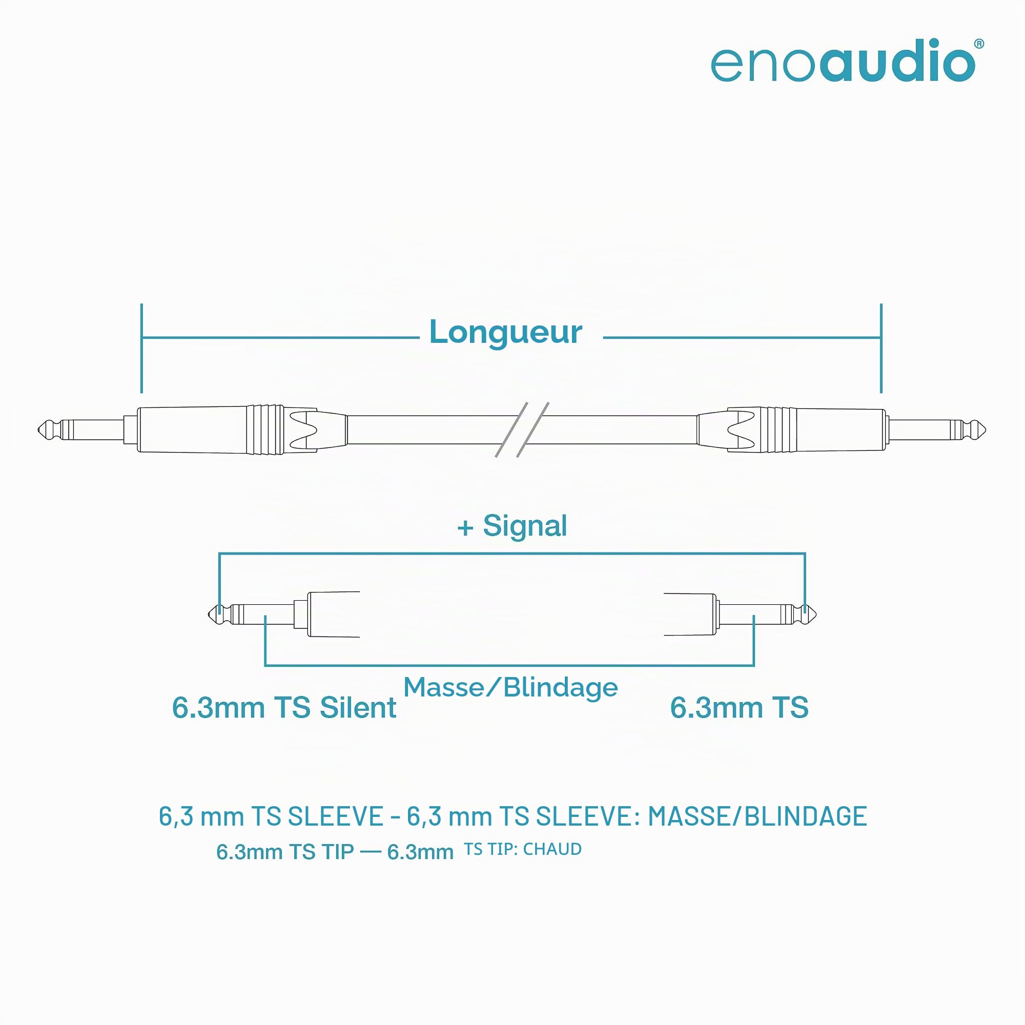 enoaudio Mogami 2524 Câble Instrument Professionnel | Neutrik Gold Silent Switch 6,3mm jack TS – 6,3mm TS | HiFi - 3,0 m