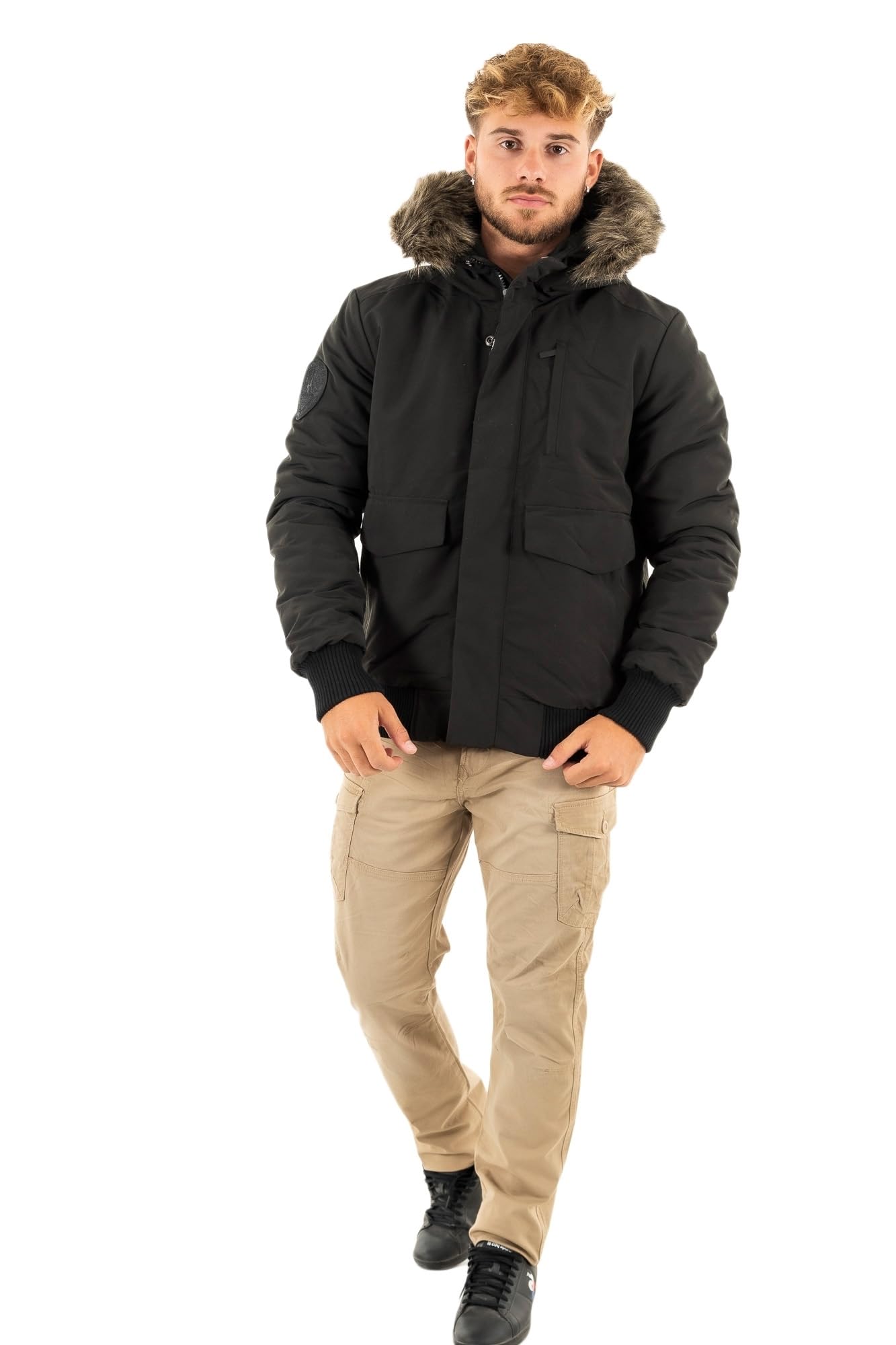 Superdry Men's EVEREST HOODED PUFFER BOMBER Jacket, Jet Black,