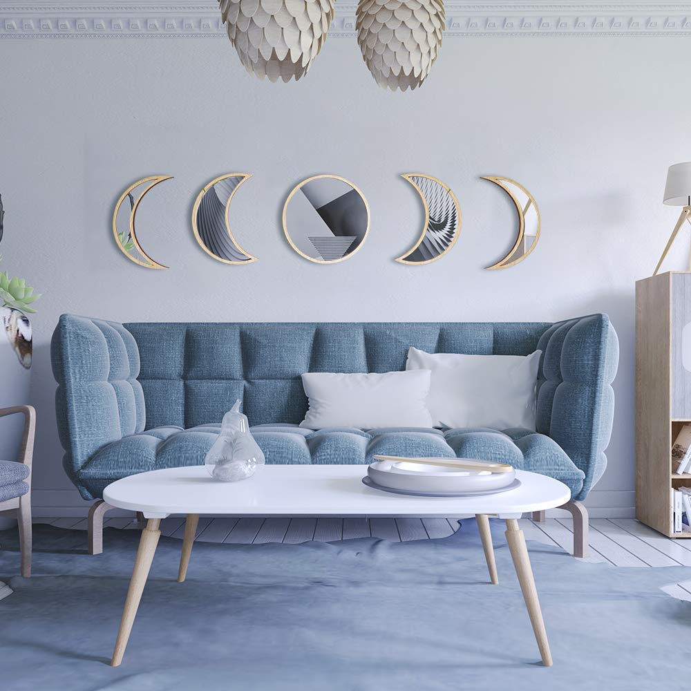 Set Di 5 Specchietti Decorativi Da Parete A Forma Di Luna E Fasi Lunari, Adesivi Acrilici Rimovibili Neri, Per Soggiorno, Camera Da Letto, Stile Boho