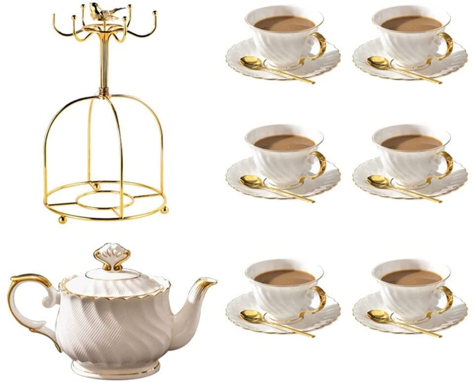 YNIYUJKL Nordic Light Luxury Bone China Coffee Cup Coffee Pot Set British Ceramic Afternoon Tea Tea Set Water Set With Tray Housewarming Gift,B