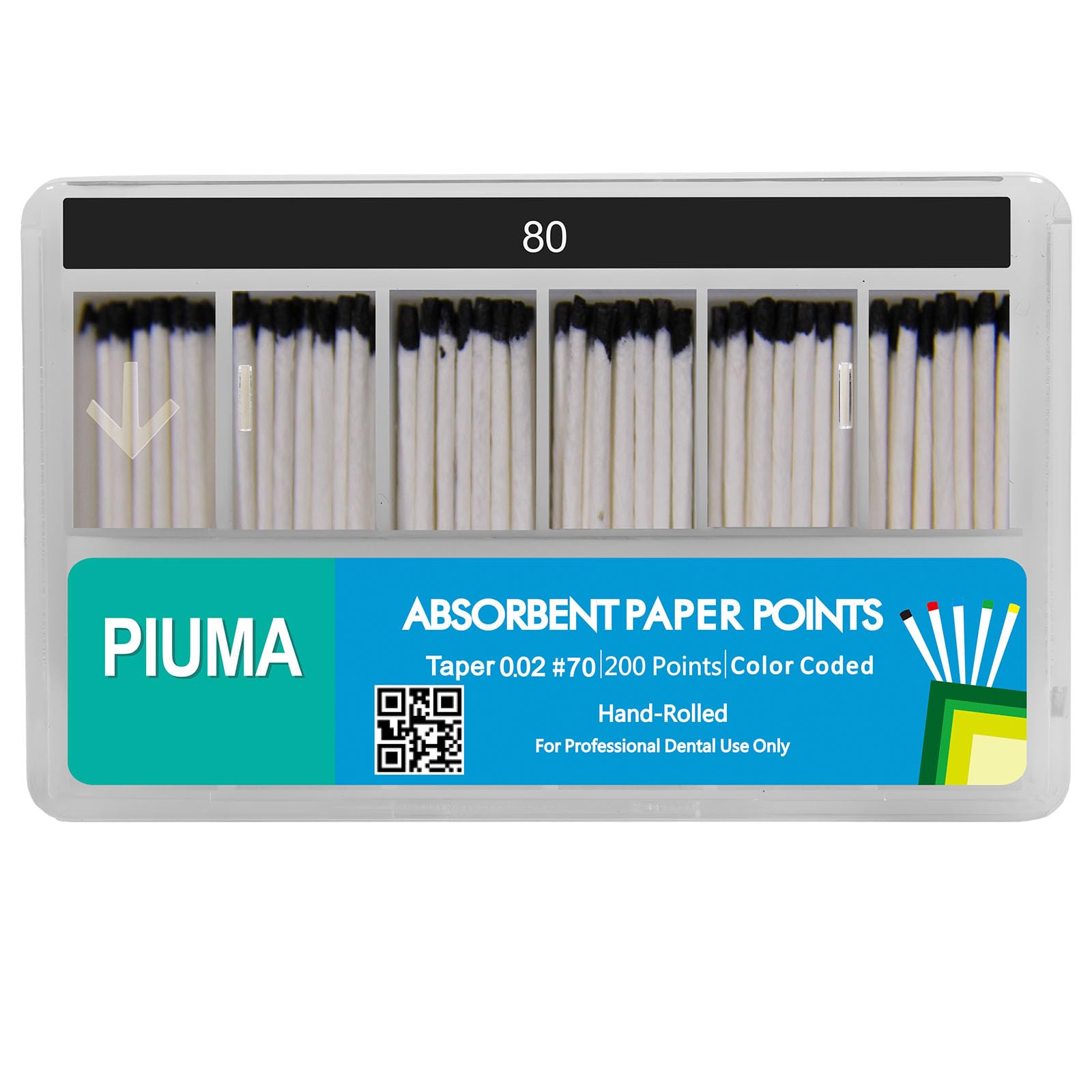 200 Stück #80 Dental/Medical Grade Piuma saugfähige Papierpunkte, verschiedene Größen, Tapper für endodontische Endodontie, steril, gemischte Größen