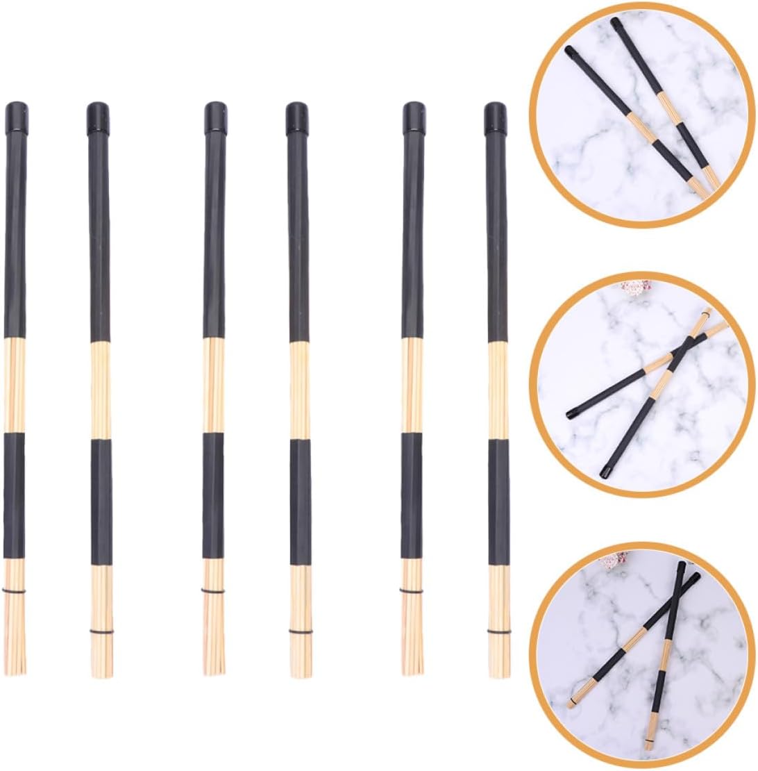 VICASKY 3 Pairs Drum Brushes 19-Bundle Percussion Drumsticks Set with Plastic Handles Black for Drum Set Accessories and Jazz Performance