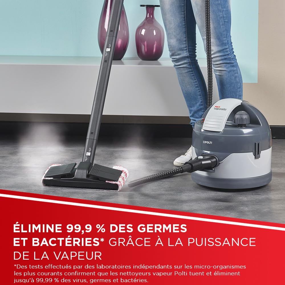 Polti Vaporetto Eco Pro 3.0 Kalstop, 20 Flacons de Kalstop Anticalcare, Nettoyeur à Vapeur avec Chaudière et Bouchon de Sécurité, Puissance Max 2000 W, Réservoir 2 L, 9 Accessoires, Gris