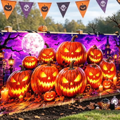 Image of Halloween Garage Door Decorations 7 x 16 ft, Jack O Lantern Cover