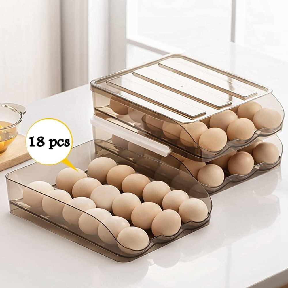 , Soporte de Huevos de rodamiento automático para refrigerador, organizadores de frigorífico y Caja de contenedores de Almacenamiento, Bandeja de Ahorro de Espacio (Dos Capas)