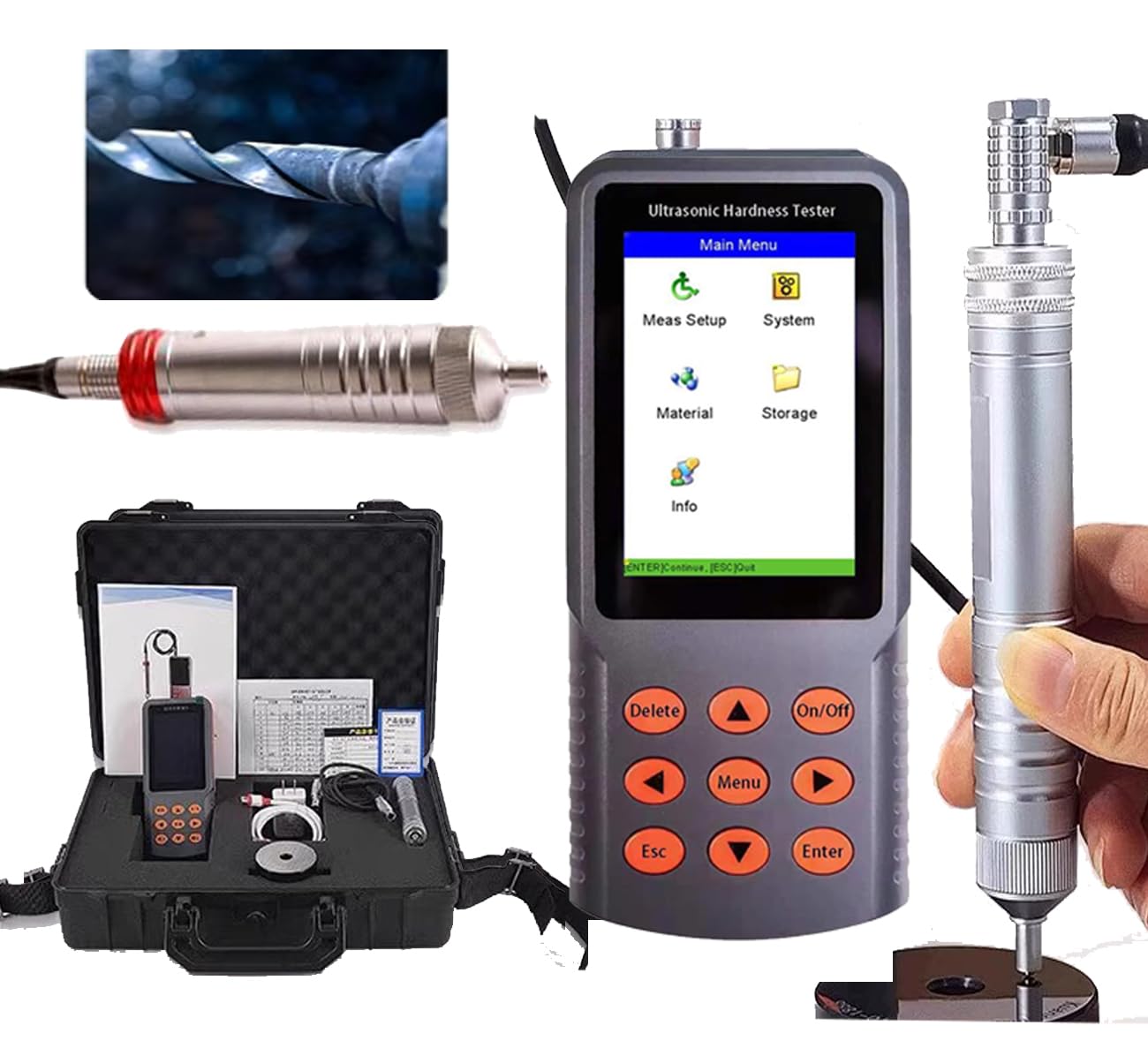 VTSYIQI Ultrasonic Hardness Tester Meter Digital Ultrasonic Sclerometer Gauge Instruments with ±4% HV Accuracy Force 98N Minimum Workpiece 2mm for Small Forgings Foundry Materials