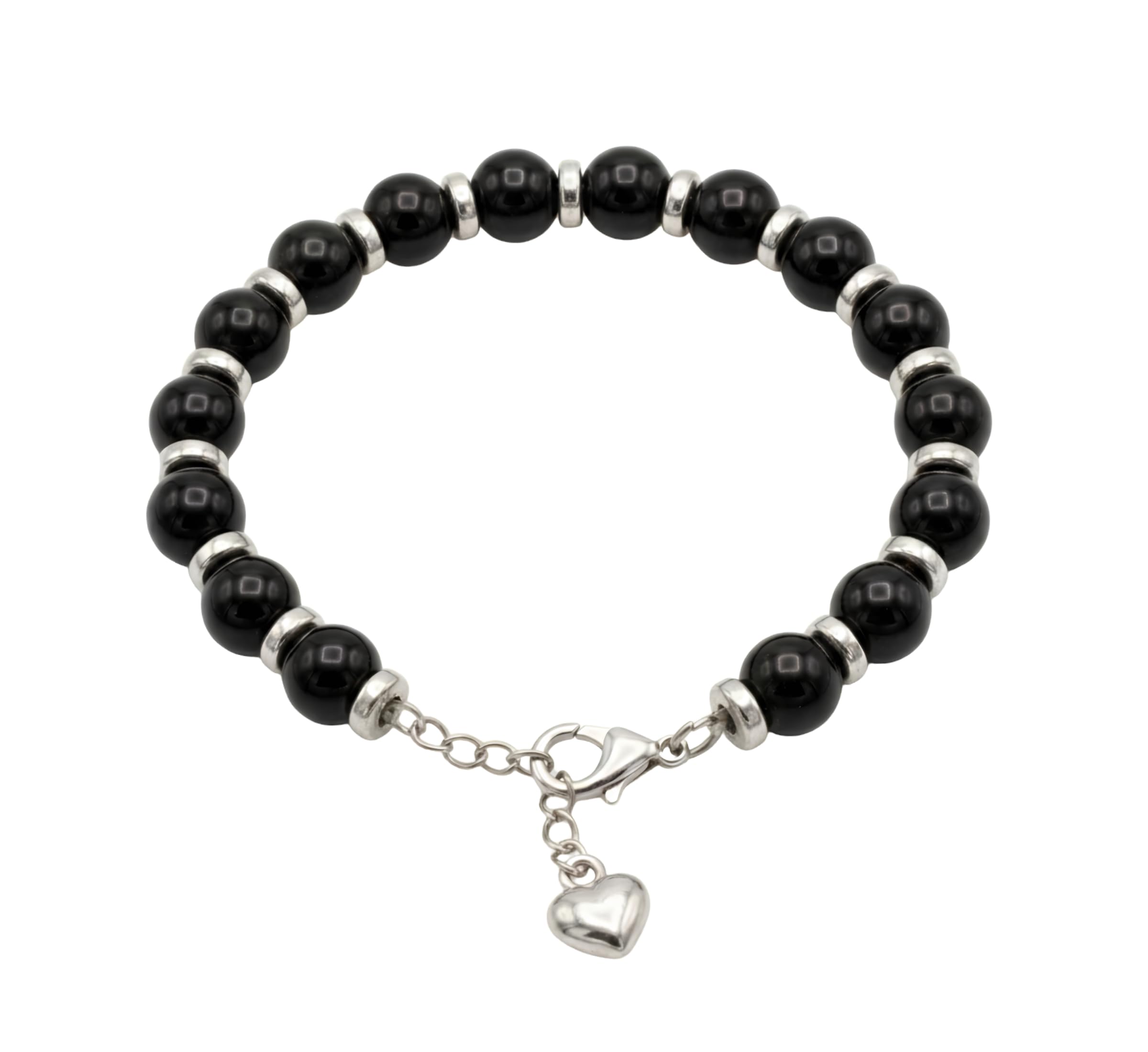 Black Onyx Bracelet for Men & Women | Natural Black Onyx Crystal Beads with Stainless Steel Heart Charm | Protection, Grounding, Confidence & Energy Balance Bracelet | Healing Gemstone Jewelry Gift-image-5