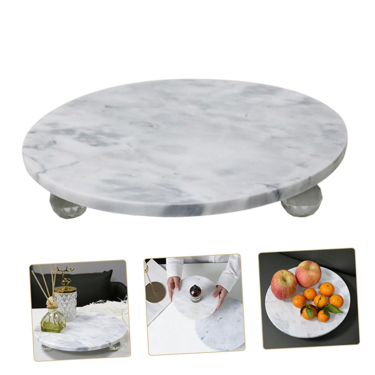 ULTECHNOVO Bandeja Decorativa Redonda de Mármol Natural Soporte Multifunción para Joyas y Frutas Accesorio para Baño y Hogar Superficie Pulida y Fácil de Limpiar Estilo Nórdico Tamaño