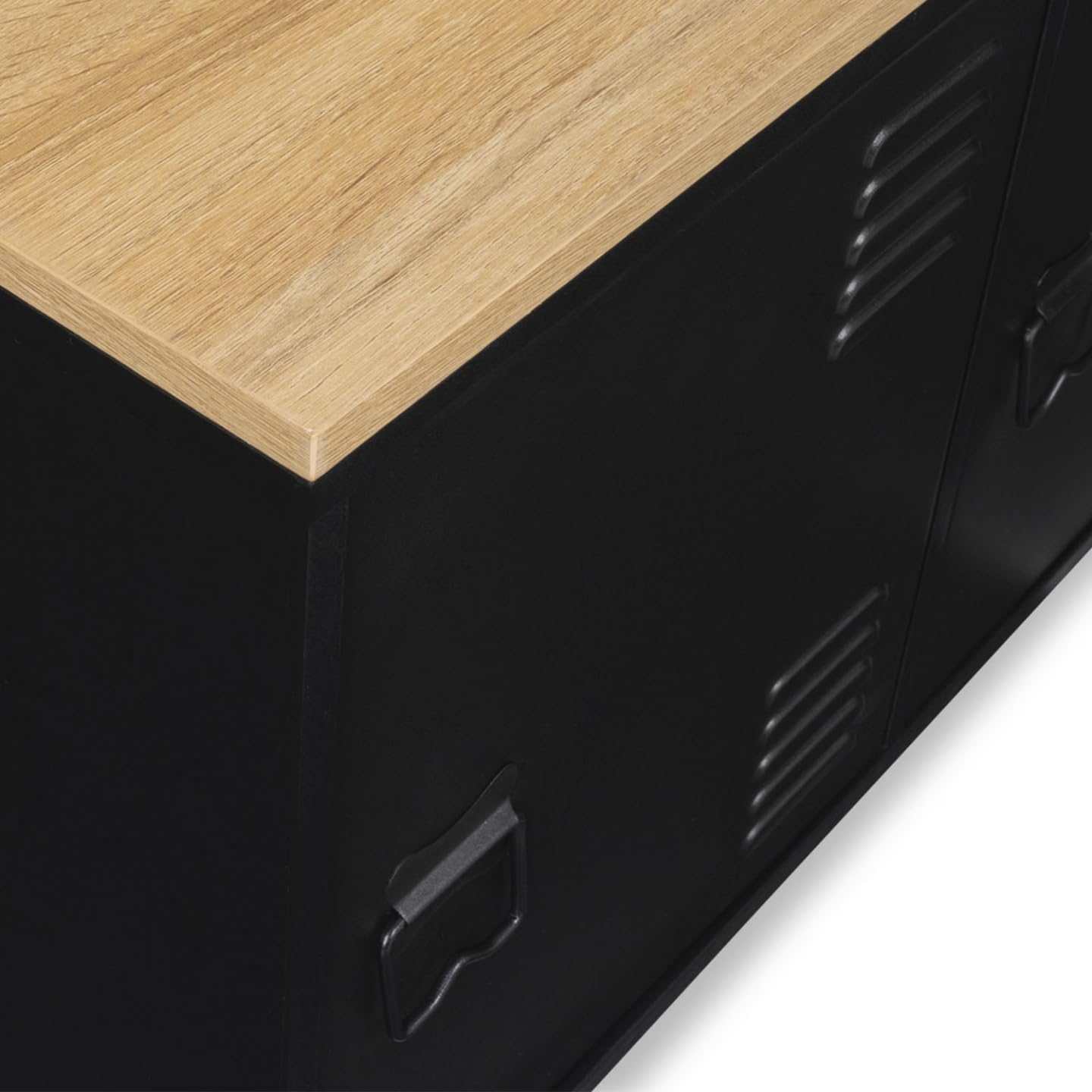 IDMarket – Aparador bajo 113 cm Ester 3 puertas metal negro bandeja madera diseño industrial