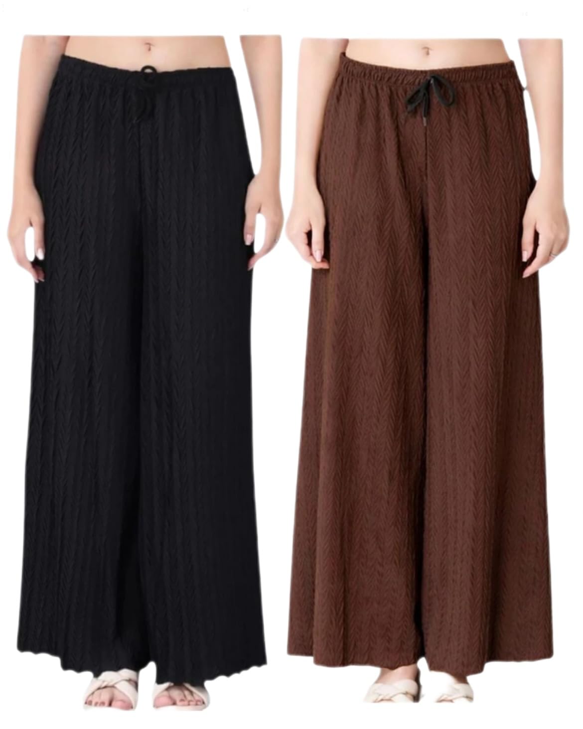 Pack of 2 Women Palazzo Pants | Wide Leg Loose Fit | Palzzo Combo | Free Size M-3XL | Stretchable Waist | Casual Wear, Office Wear, Home Wear Palazzo-image-33