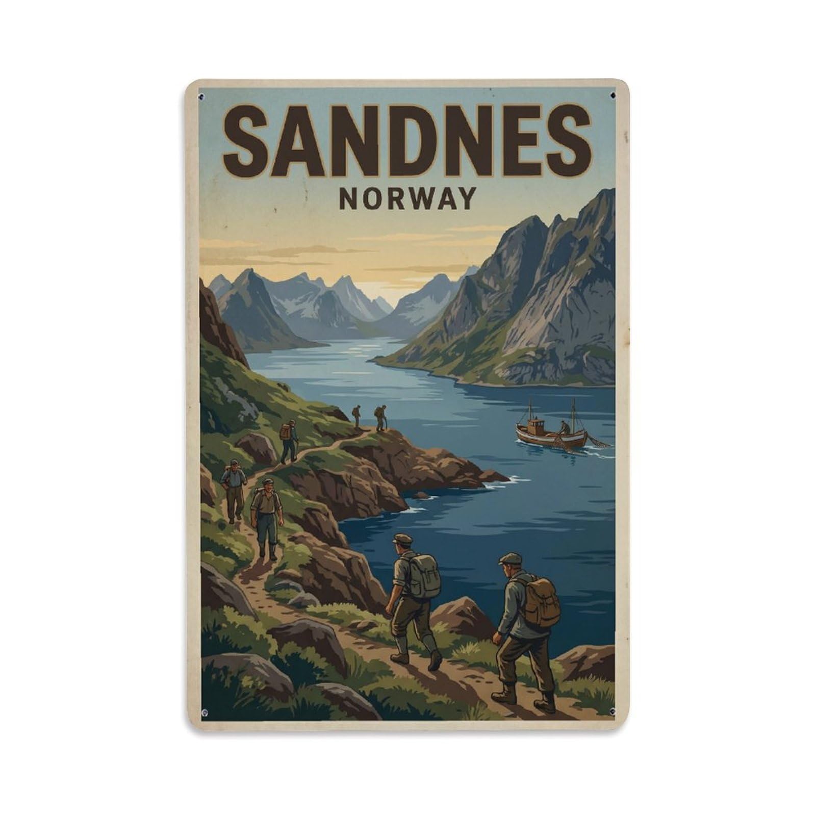 Travel Retro Norway Sandnes Metal Tin Sign Plaque Wall Decor for Cafe, Club Bar, Office, Garden Metal Poster 8x12Inch