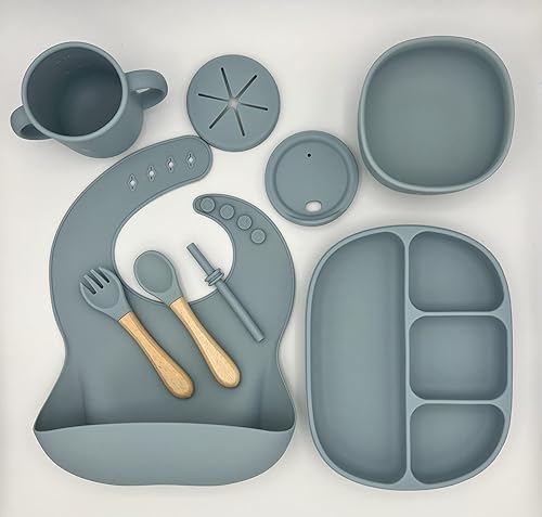 San-way Juego de 6 platos de silicona para alimentación de bebé, plato de succión, tazón de silicona, taza de aperitivos, taza para beber, taza para