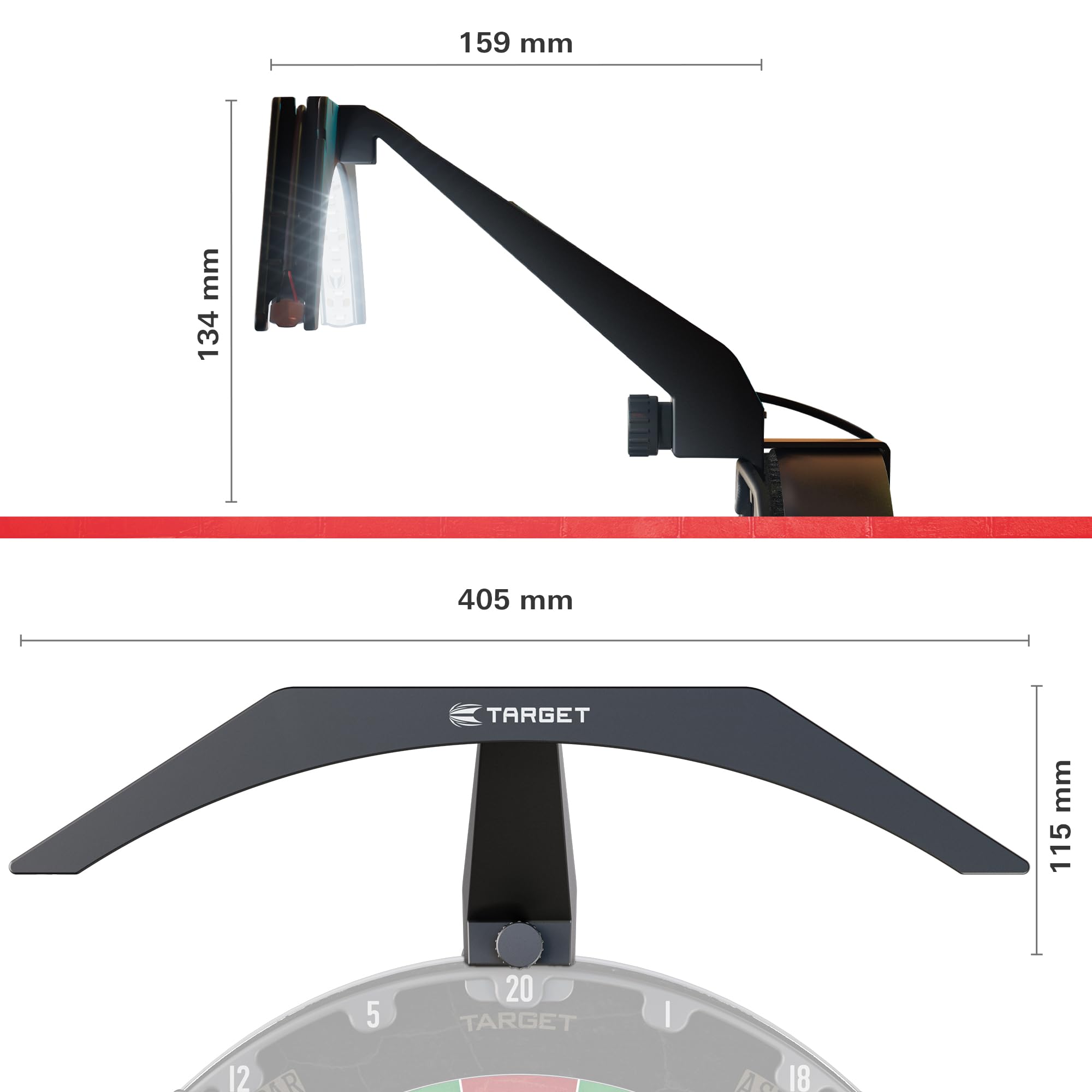 Target Darts LED-Dartboard-Beleuchtung – Dartbeleuchtung für das gesamte Board | Extra langes 3 m Kabel | Sicherer Halt für alle Dartboards | Einfache Montage | Professionelles Dartzubehör