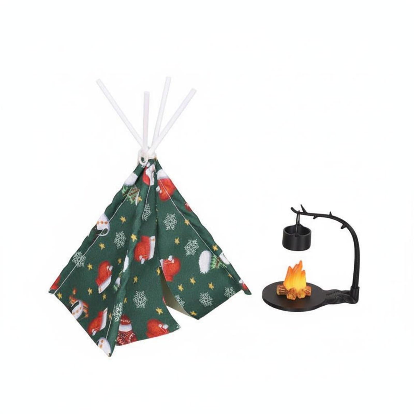 predolo Miniatur Zelt mit Zubehör detailgetreues Modell Miniatur Camping Set realistisches Design Puppenhaus Lagerfeuer Set für Hobbyisten, Sammler, Diorama, Branch Stove Grün Spielzeug
